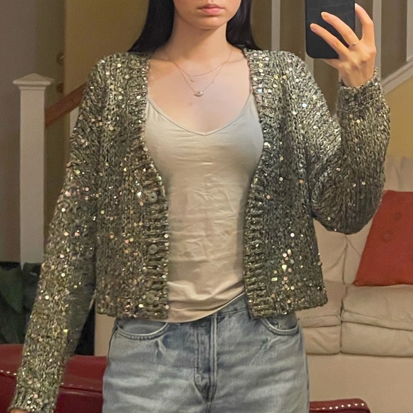 SOLD OUT BRUNELLO CUCINELLI dusty green sequin embellished cardigan - Picture 5 of 6